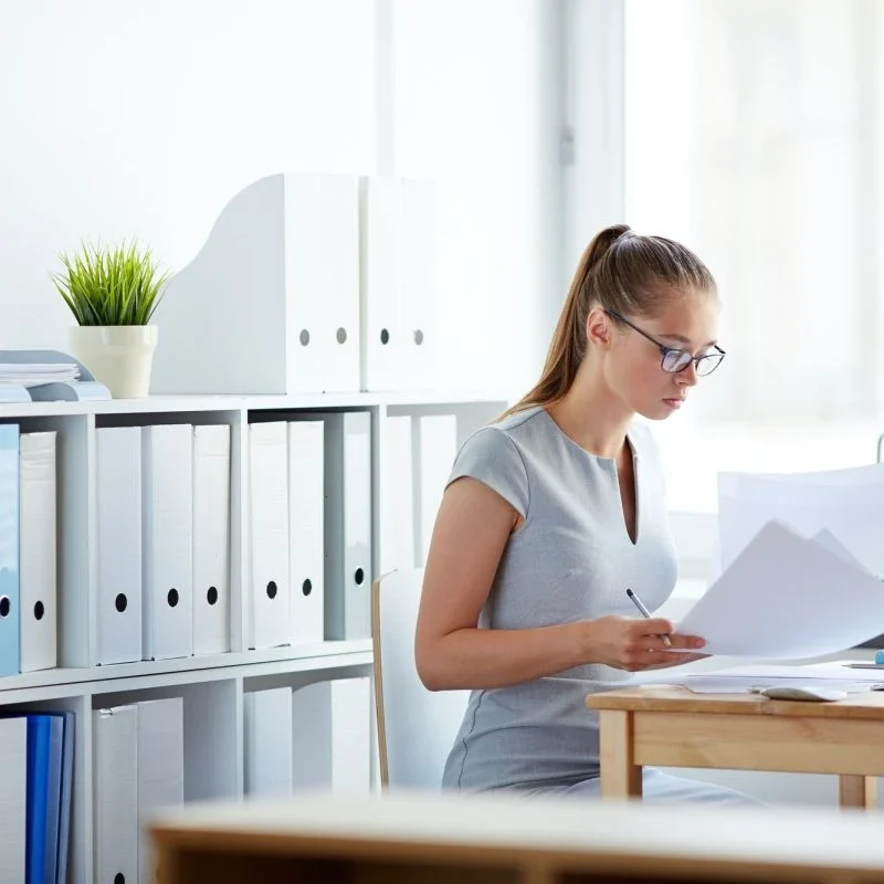 International accountant reviewing financial documents