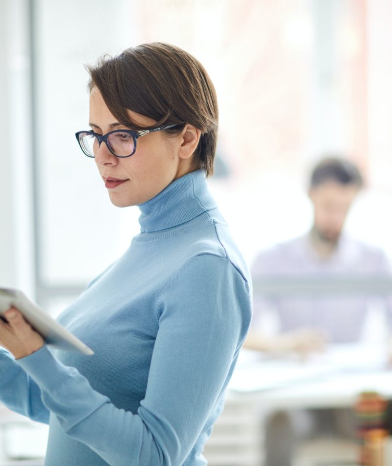 Accountant with touchpad Accountant with touchpad