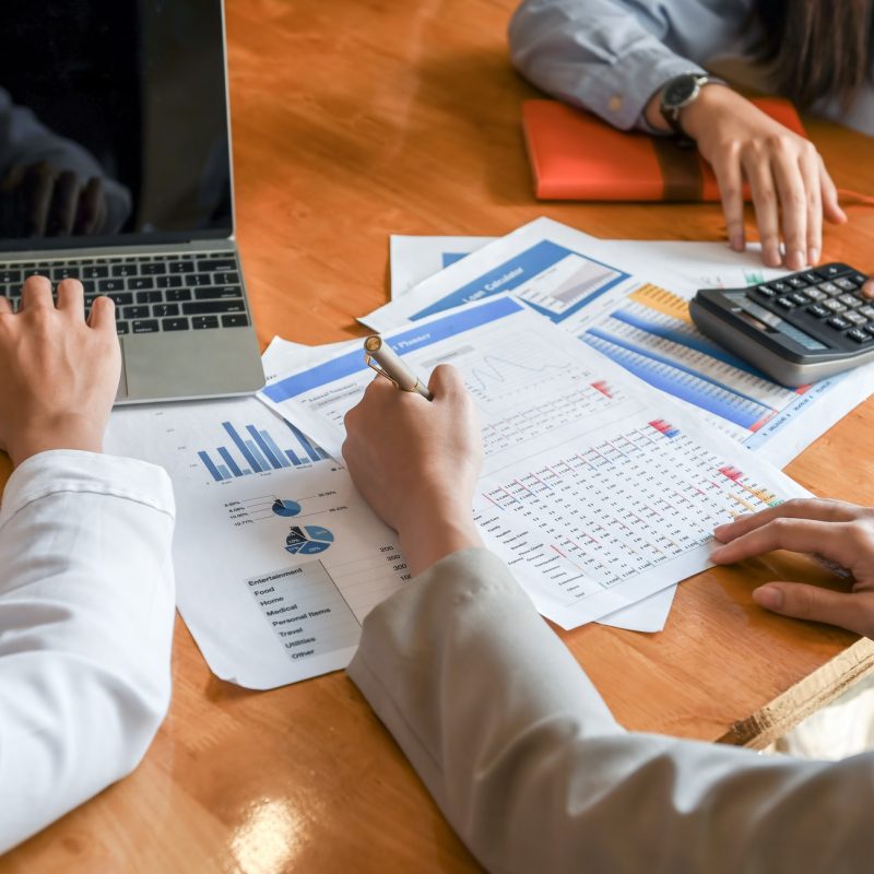 Female accountant team is analyzing data to present the client.