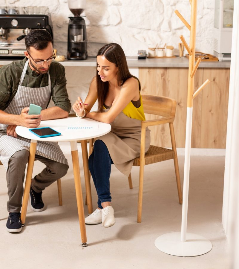 Boy teaching accounting and bookkeeping to the girl