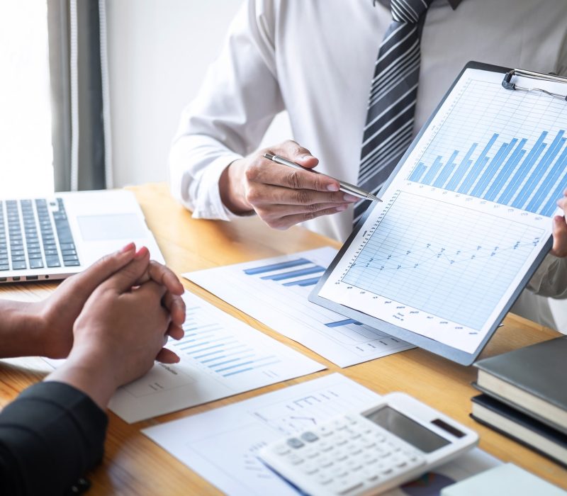 Professional executive Business colleague team working and analyzing with new project of accounting
